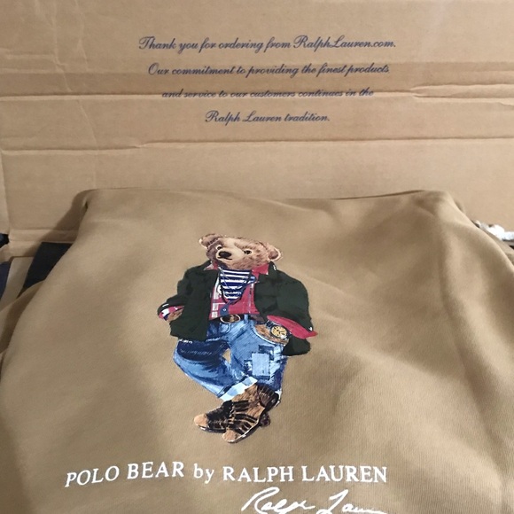 Polo Ralph Lauren Tan Polo Bear Hoodie Size L & XL - Picture 4 of 9
